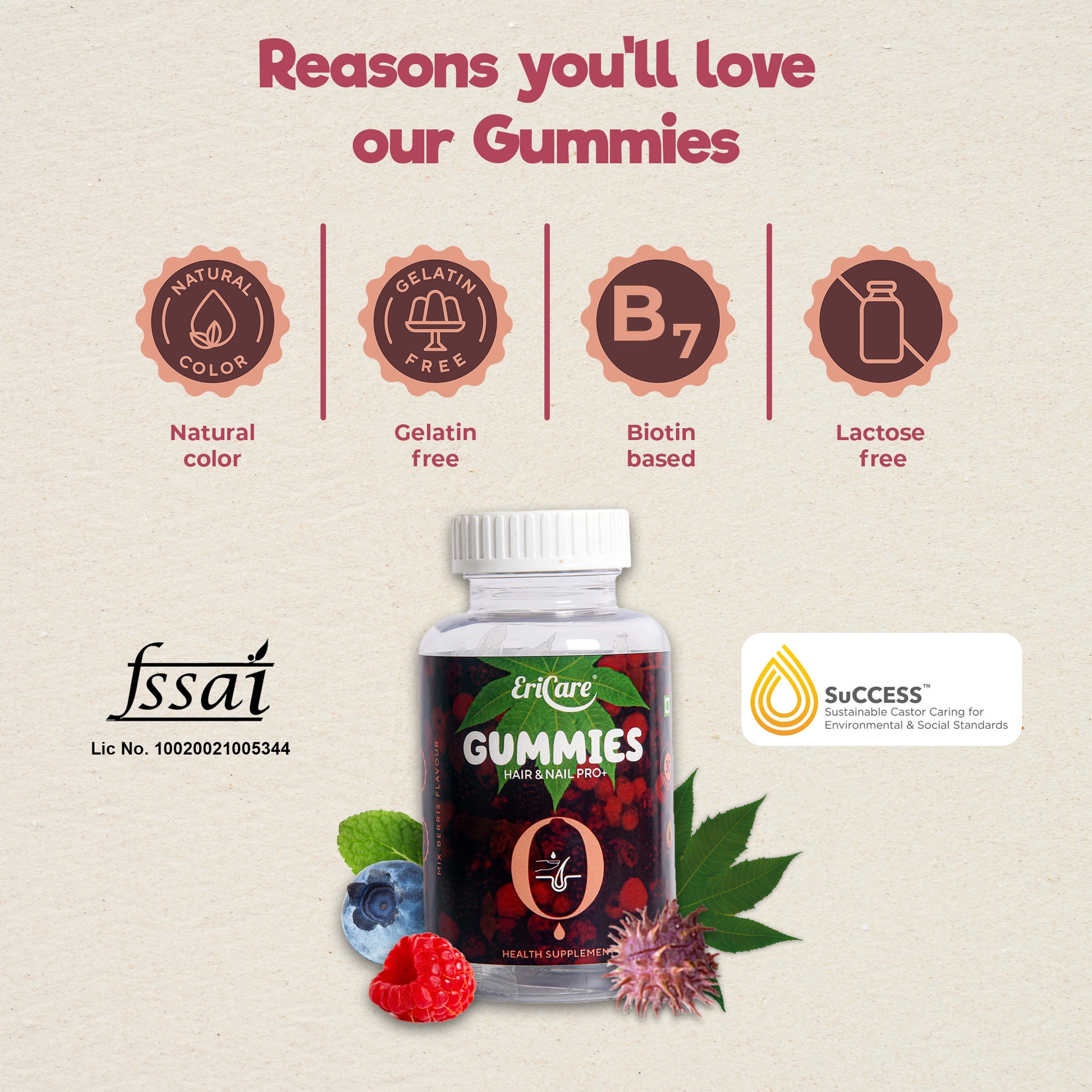 Our castor oil Gummies are unique and you will love it for its natural colour, biotin, gelatin free and lactose free